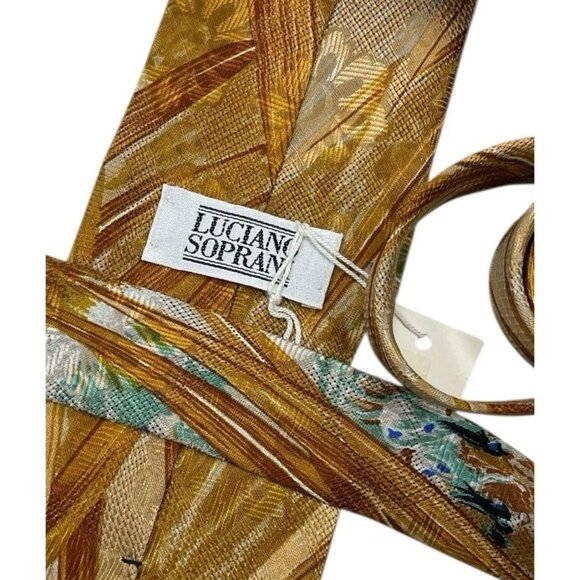 NEW LUCIANO SOPRANI Men's 100% Silk Necktie LUXURY Tie Brown Green Art W:4" - Picture 2 of 5